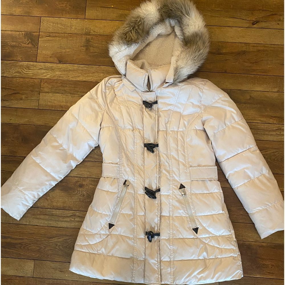 Laundry by Shelli Seagal Quilted Puffer Coat with Faux Fur Trimmed Hood.